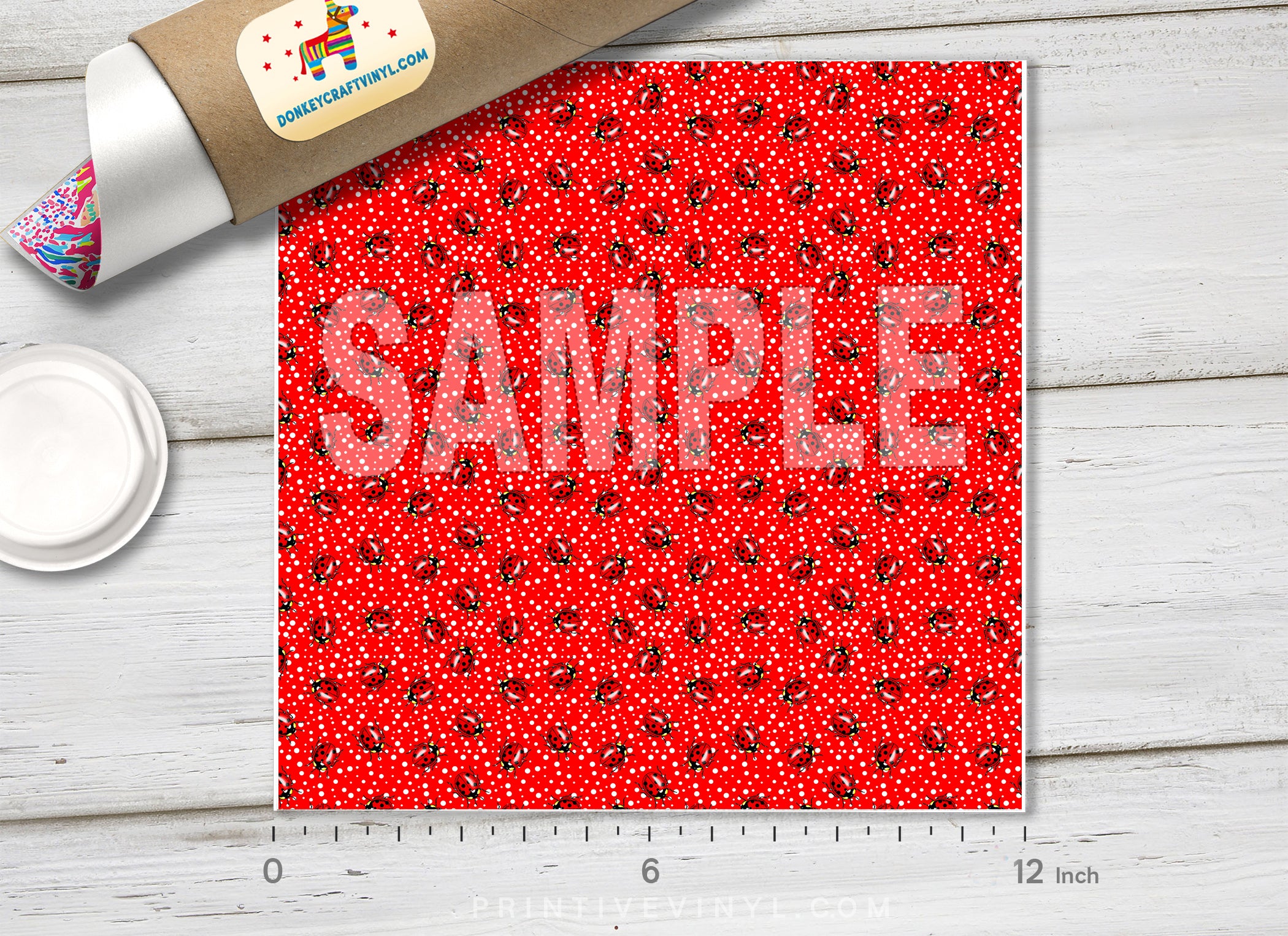 Red Ladybug Polka Dot Pattern Adhesive Vinyl Adhesive Vinyl 1335 - Donkey Craft Vinyl