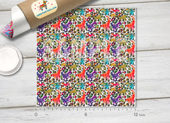 Rainbow Dinosaurs on Leopard Print Adhesive Vinyl 1365 - Donkey Craft Vinyl