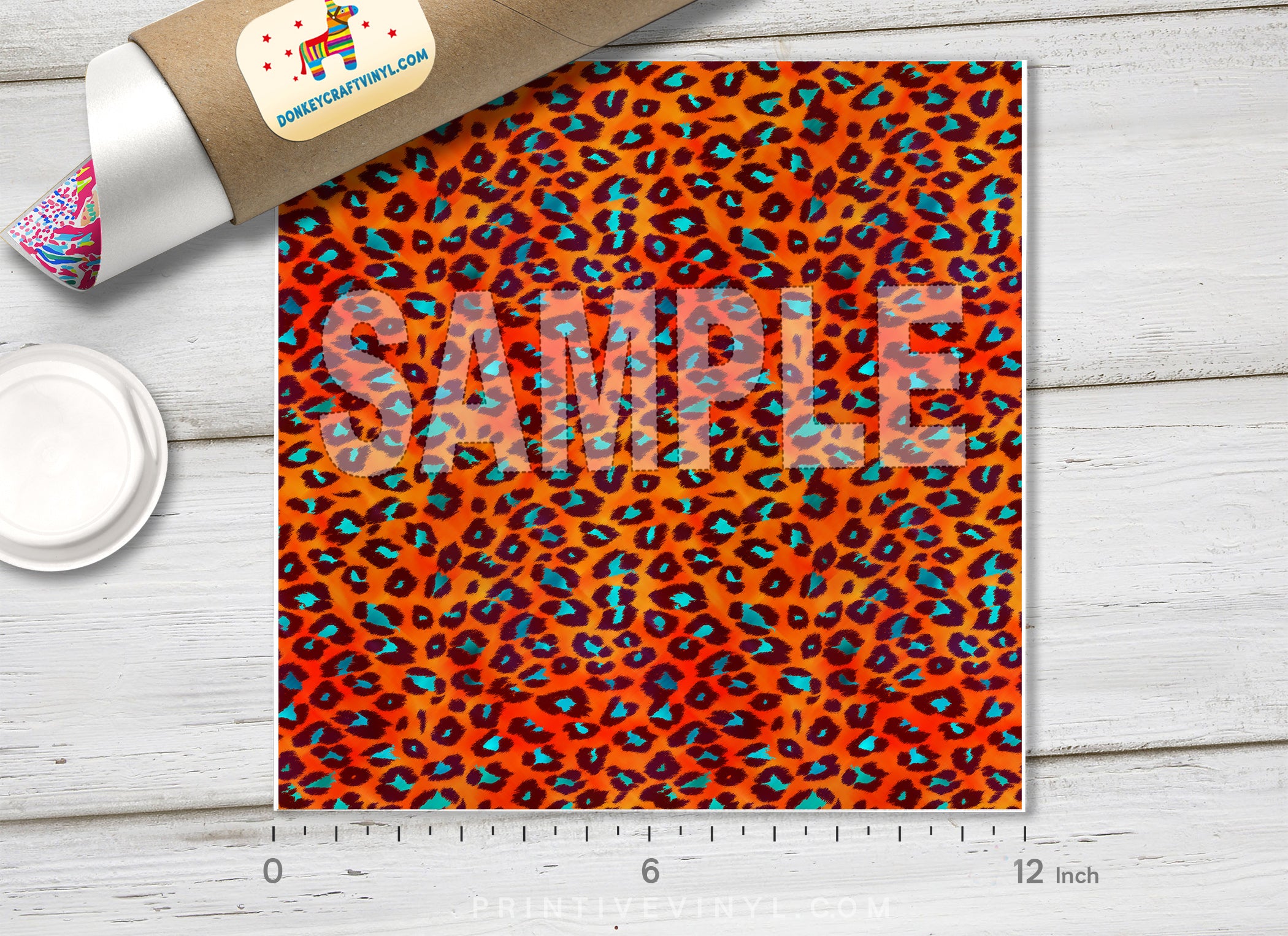 Orange & Turquoise Leopard Print Adhesive Vinyl 1314 - Donkey Craft Vinyl