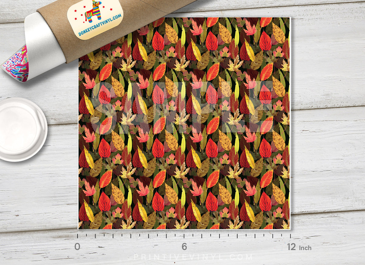 Autumn Fallen Leaves Patterned Adhesive Vinyl 717 - Donkey Craft Vinyl