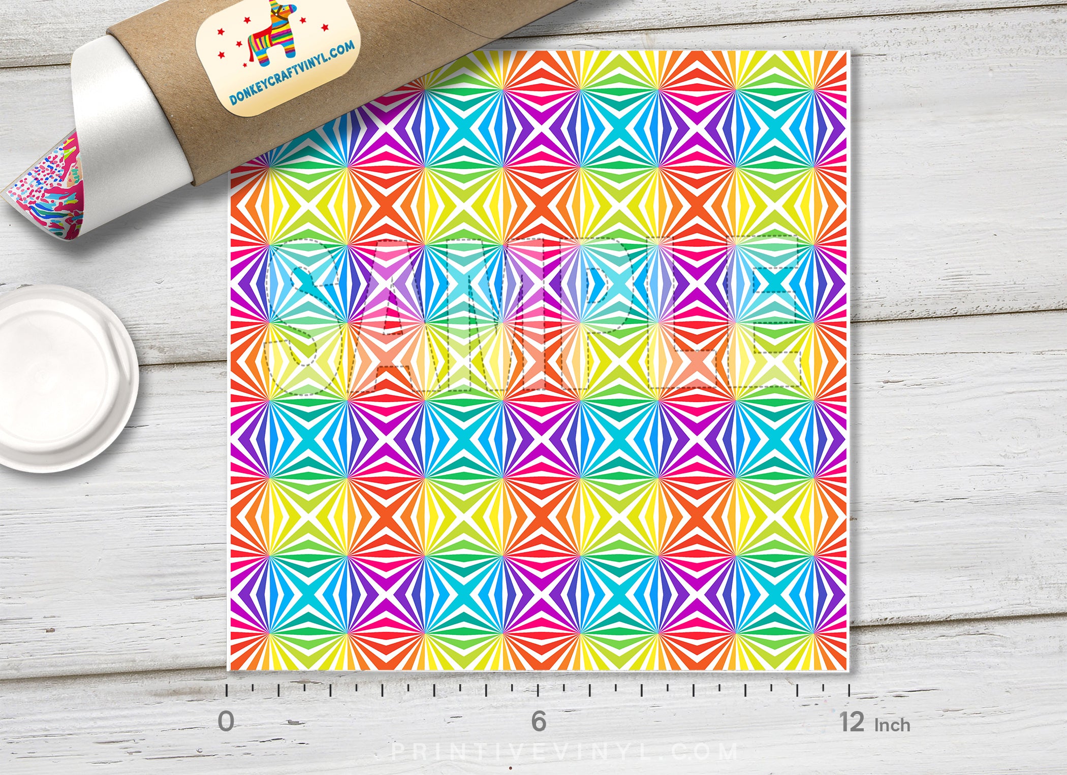 Vibrant Rainbow Starburst Geometric HTV 1502 - Donkey Craft Vinyl