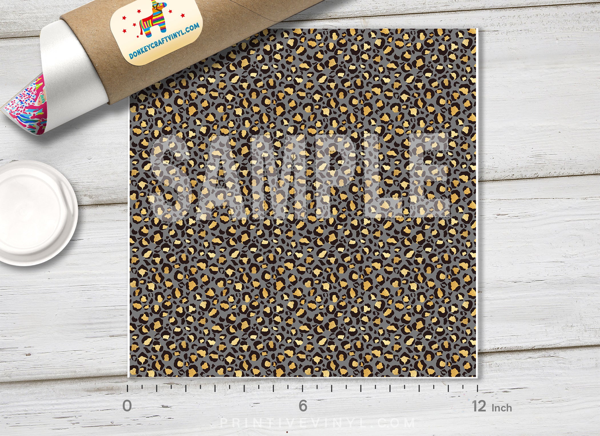 Grey and Gold Metallic Leopard Adhesive Vinyl 1411 - Donkey Craft Vinyl