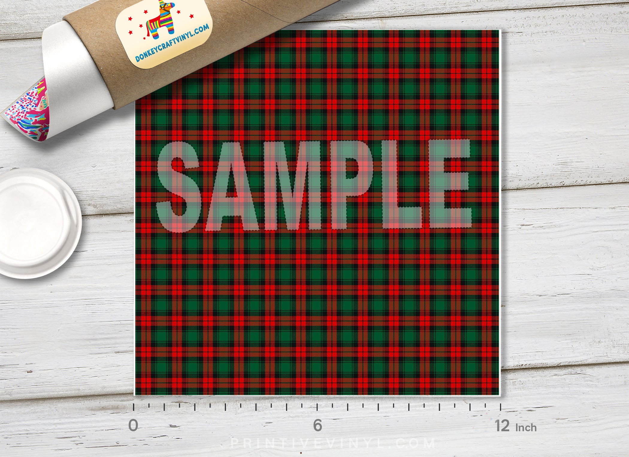 Red and Green Tartan Plaid Adhesive Vinyl 1426 - Donkey Craft Vinyl