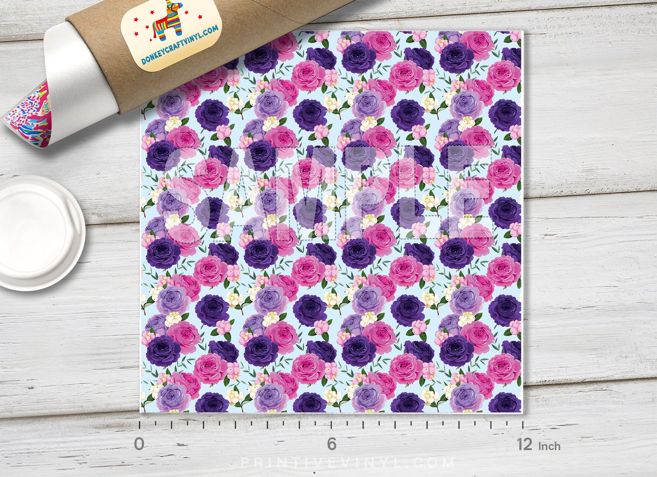 Pink and Purple Roses Pattern Adhesive Vinyl 947