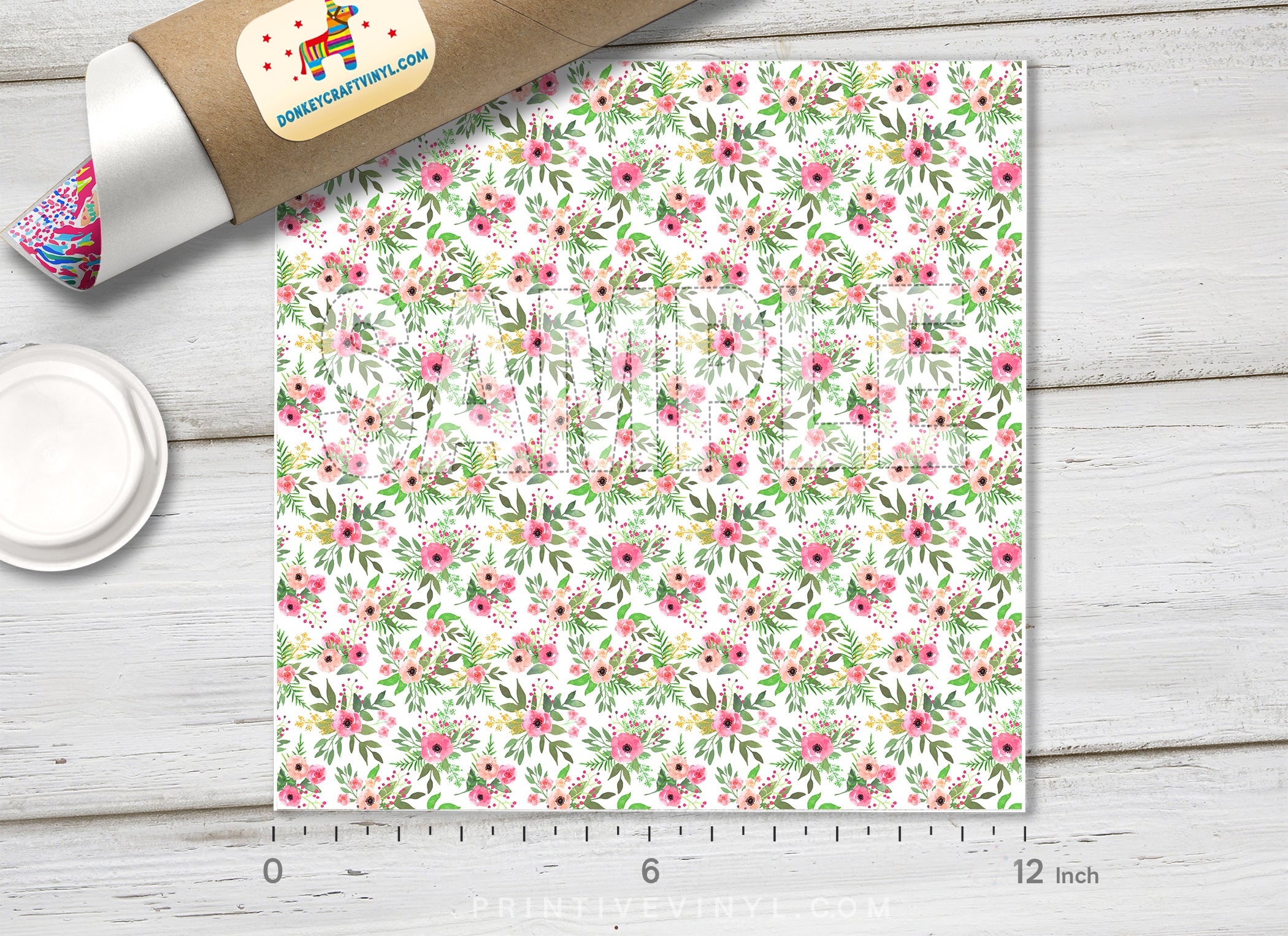 Pink Floral Adhesive Vinyl 1383 - Donkey Craft Vinyl