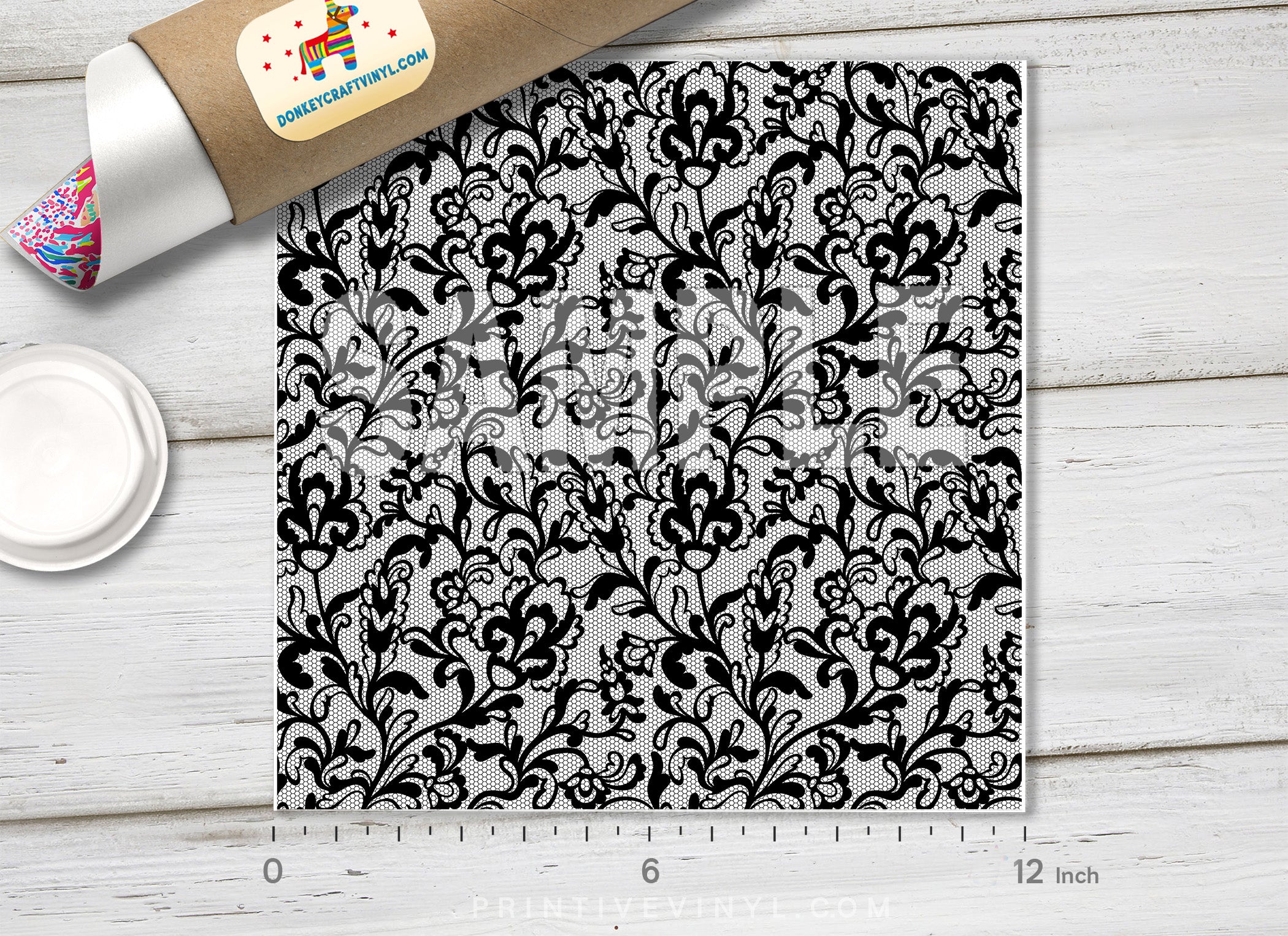 Black Lace Patterned Adhesive Vinyl 871