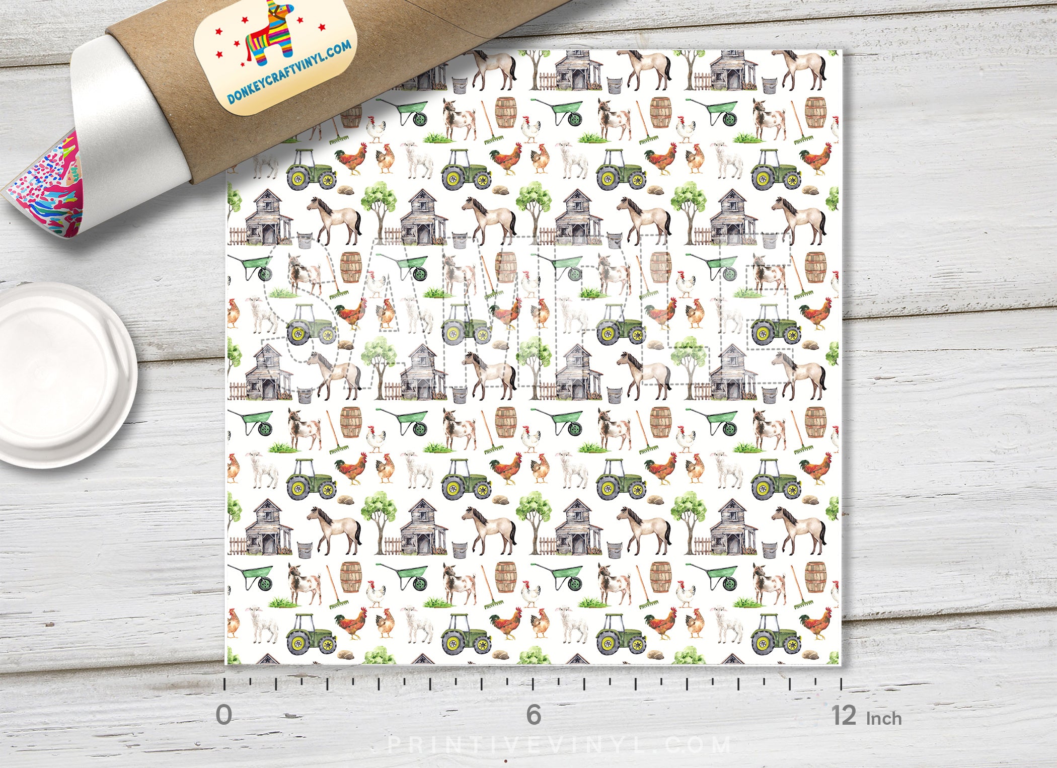Farm Animals and Tractor Pattern Adhesive Vinyl 1572