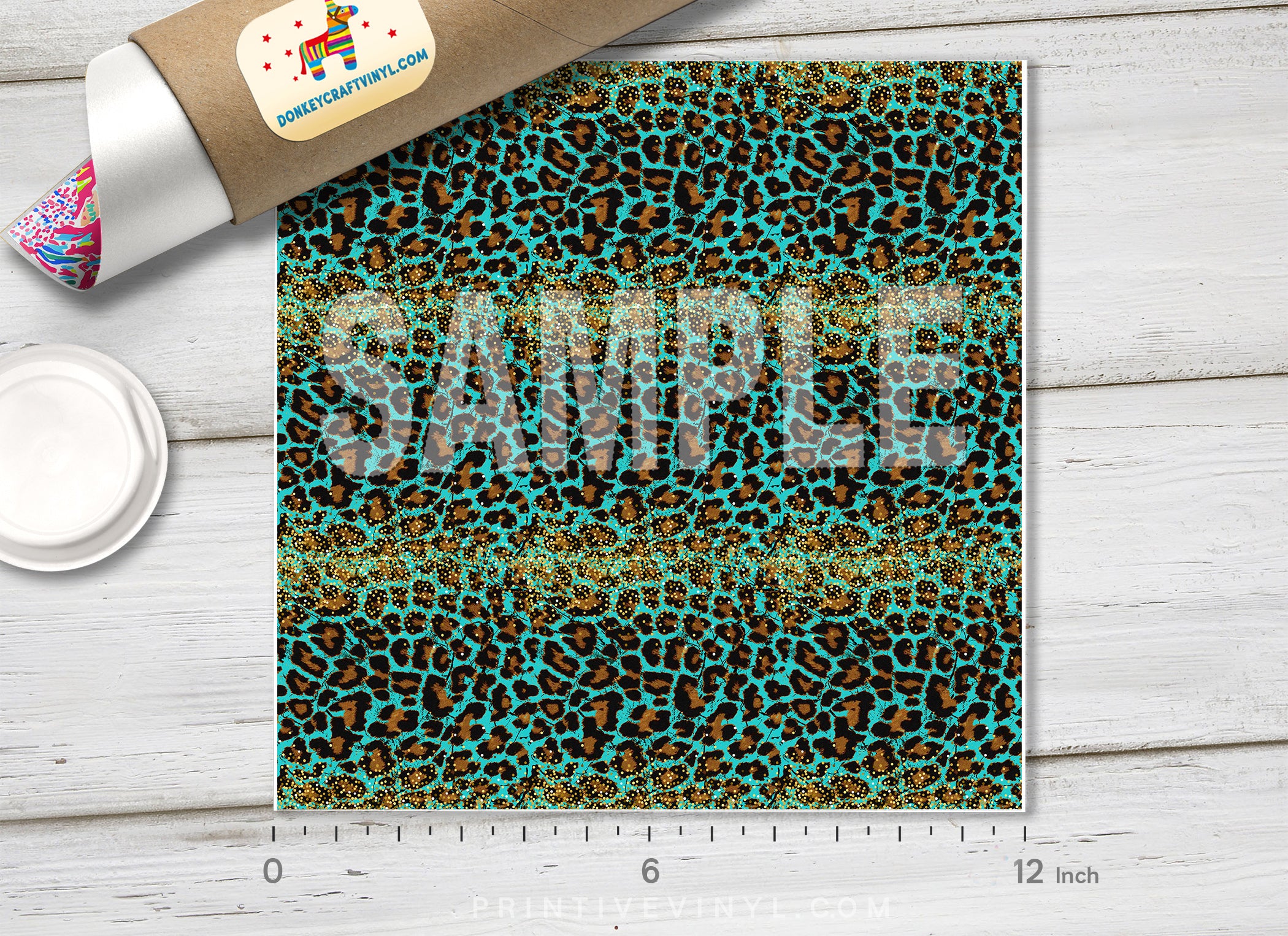 Teal and Gold Leopard Adhesive Vinyl 1634