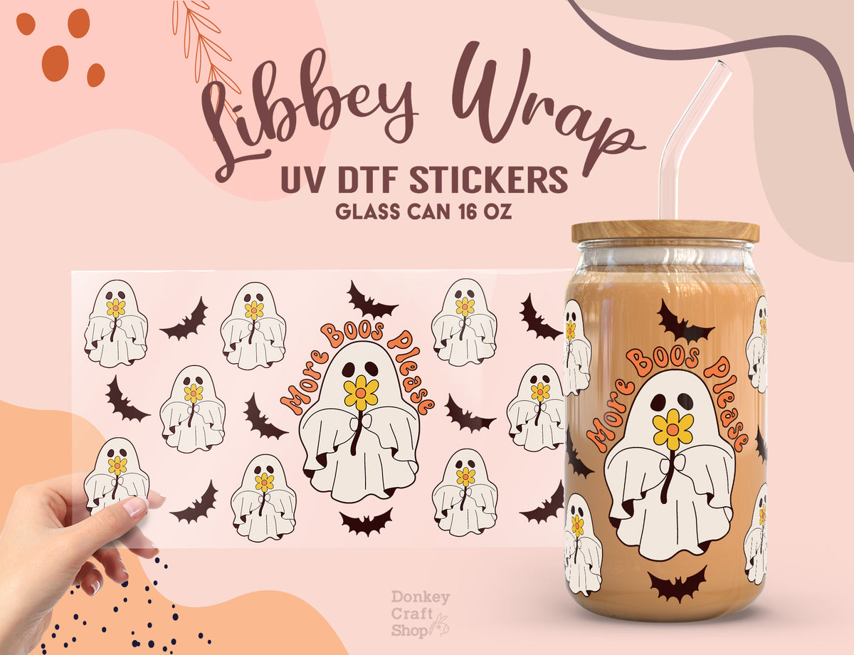 Halloween Ghost UV DTF Wrap for Libbey Glass Can 16oz UV030