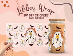 Halloween Ghost UV DTF Wrap for Libbey Glass Can 16oz UV030