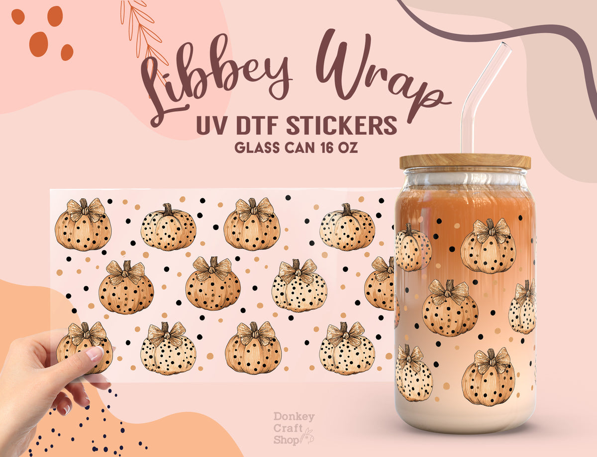 Polka Dot Pumpkin UV DTF Libbey Wrap | Fall Halloween 16oz Glass Can Sticker  UV172