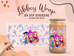 Huntrix Kpop Demon Hunters UV DTF Wrap – 16oz Libbey Glass Cup Sticker UV167