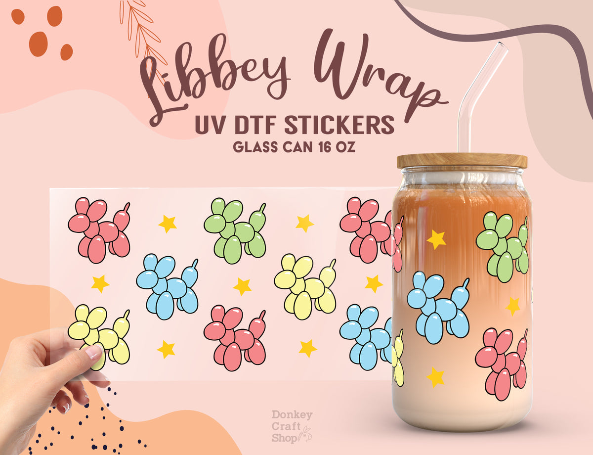 Balloon Animal UV DTF Wrap for 16oz Libbey Glass | Colorful Cup Sticker UV093