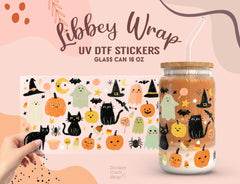 Halloween Libbey Glass 16oz UV DTF Wrap – Cute Ghost & Pumpkin Sticker  UV164