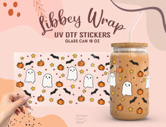 Cute Ghost & Pumpkin Halloween UV DTF Wrap for 16oz Libbey Glass UV139