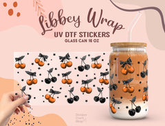 Cherry Libbey Wrap UV DTF Sticker for 16oz Glass Can – Retro Fruit Design UV160