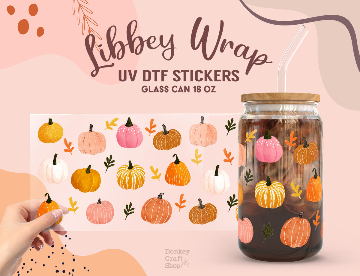 Fall Pumpkin Libbey Glass Wrap | 16oz UV DTF Cup Sticker for Autumn Drinks UV157