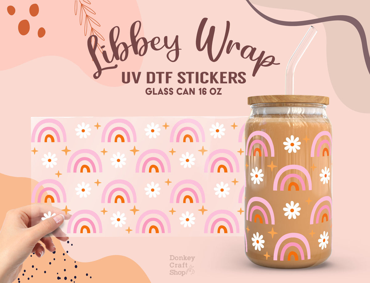 Rainbow Daisy UV DTF Wrap | 16oz Libbey Glass Cup Sticker UV081