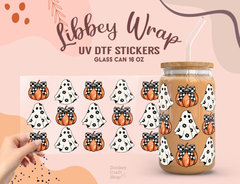 Halloween Ghost & Pumpkin UV DTF Libbey Glass Wrap | 16oz Cup Sticker UV039