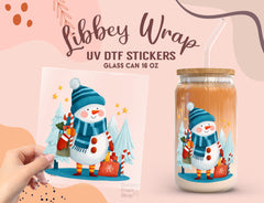 Cute Snowman UV DTF Libbey Wrap | Christmas Holiday 16oz Glass Can Sticker UV178