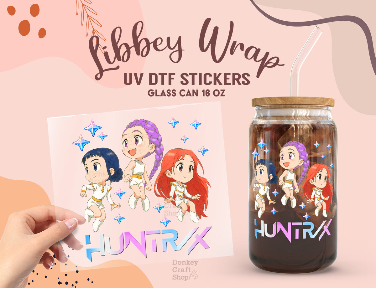 Kpop Demon Hunters Huntrix  Libbey Glass Wrap | 16oz UV DTF Cup Sticker UV188