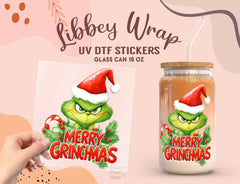 Grinch Inspired “Merry Grinchmas” UV DTF Wrap for 16oz Libbey Glass UV194