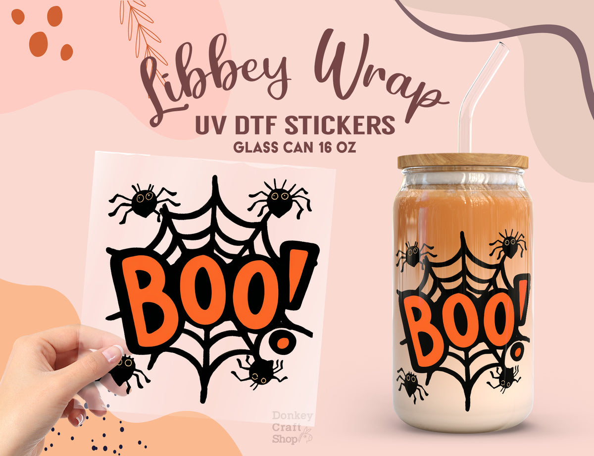 BOO Spider Web Halloween Libbey Glass Wrap | 16oz UV DTF Cup Sticker UV156
