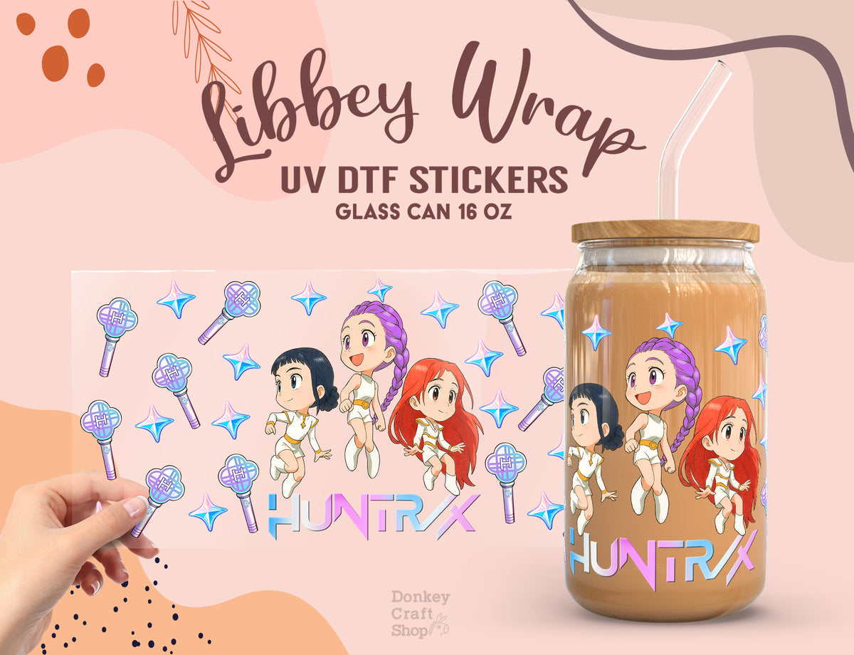 Huntrix Kpop Demon Hunters UV DTF Libbey Wrap | 16oz Glass Cup Sticker UV189
