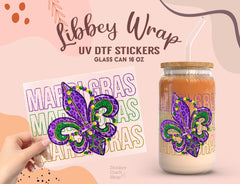 Mardi Gras Fleur-de-Lis UV DTF Wrap | 16oz Libbey Glass Sticker UV078