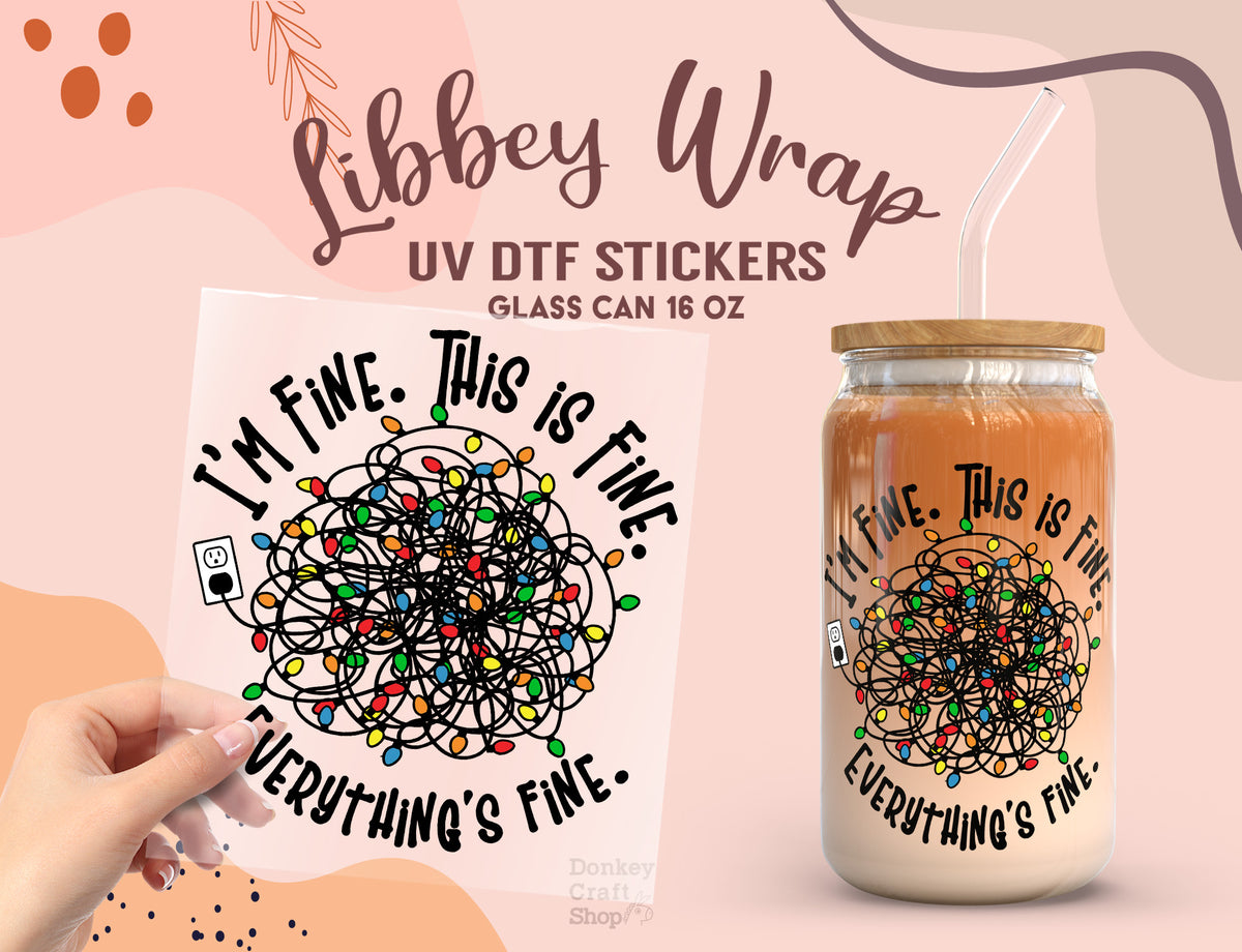 Funny Christmas Lights UV DTF Wrap | 16oz Libbey Glass Sticker UV067