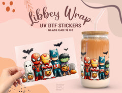 Cute Superhero Halloween UV DTF Libbey Wrap | 16oz Glass Can Sticker UV171