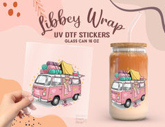 Pink Glamp Van UV DTF Wrap for 16oz Libbey Glass | Vibe Camper Design UV136