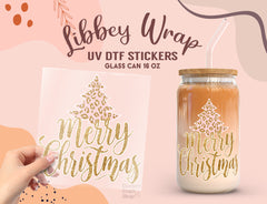 Merry Christmas Leopard Tree UV DTF Libbey Sticker for 16oz Glass Can UV192