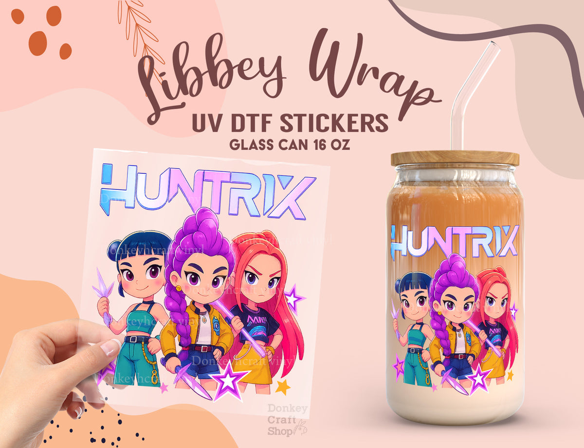 Kpop Demon Hunters Huntrix  Libbey Glass Wrap | 16oz UV DTF Cup Sticker UV162