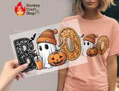 BOO Ghost Iced Coffee Faux Sequin Halloween DTF Transfer, Ready to Press DTF457