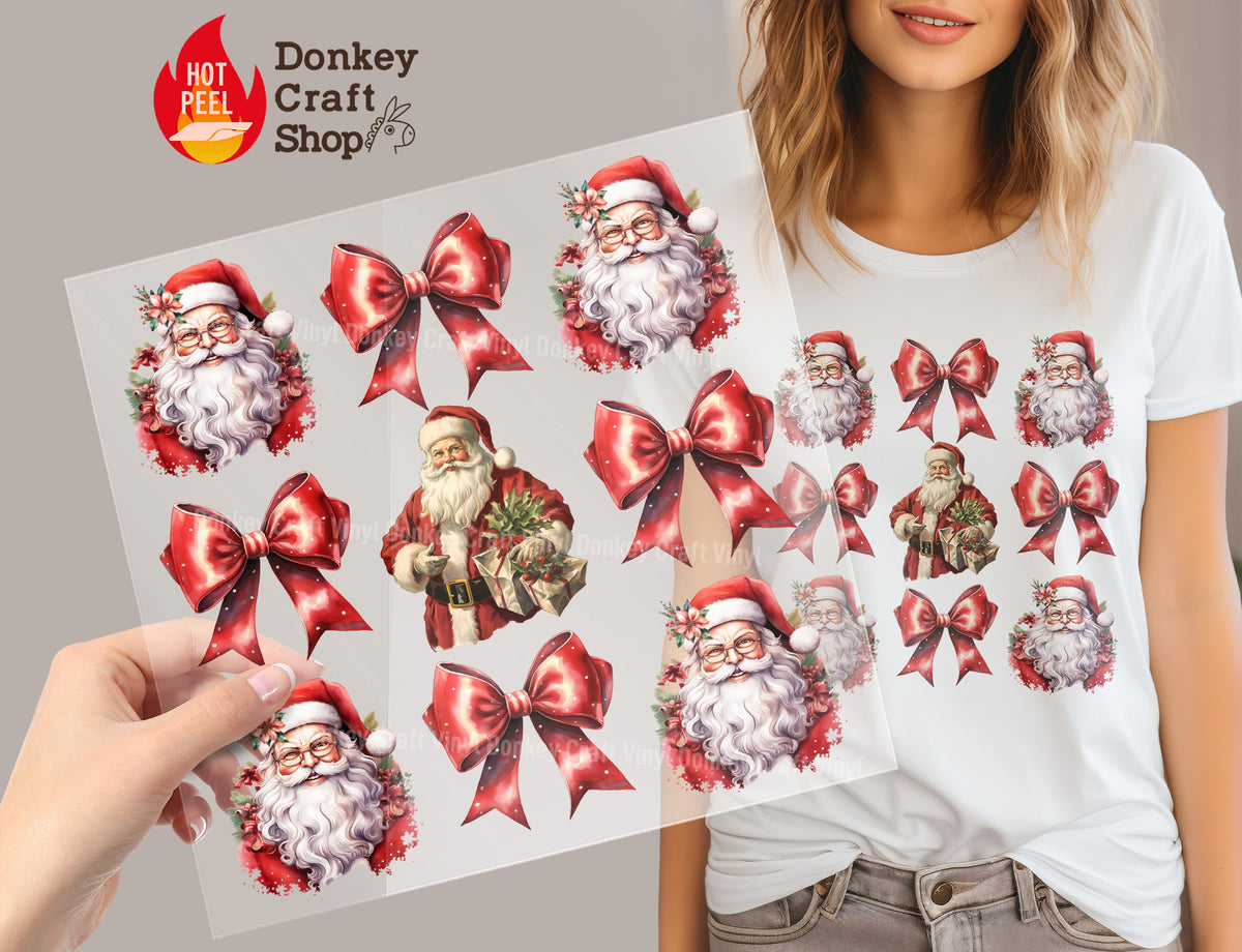 Coquette Red Bow Vintage Santa DTF Transfer Ready to Press DTF452