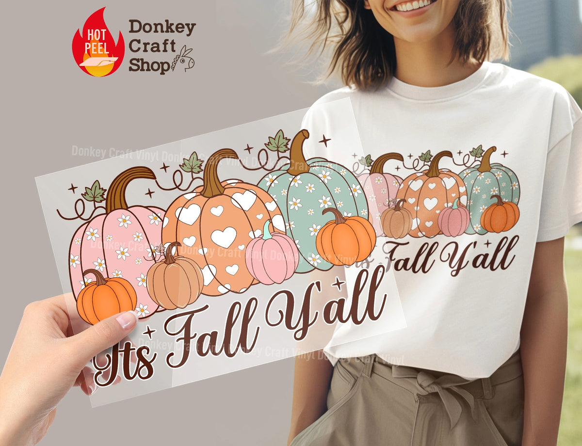 Its Fall Y'all Pastel Pumpkins DTF Transfer, Ready to Press DTF466