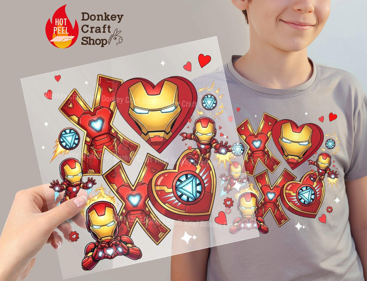 Iron Man Superhero XOXO Hearts DTF Transfer, Ready to Press DTF651