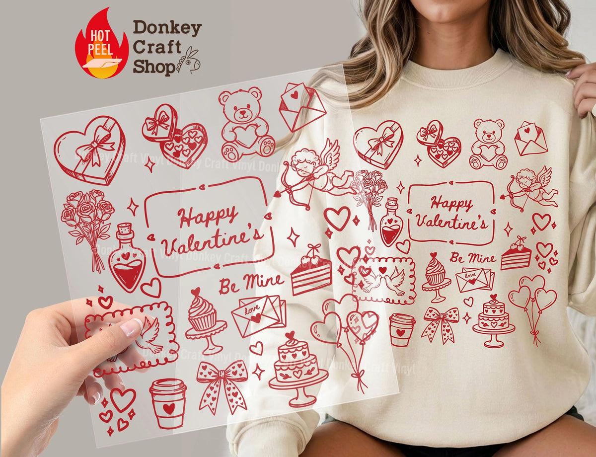 Happy Valentines Day Doodles DTF Transfer, Ready to Press DTF640