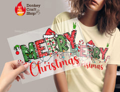 Merry Christmas Green Monster Holiday DTF Transfer, Ready to Press DTF491