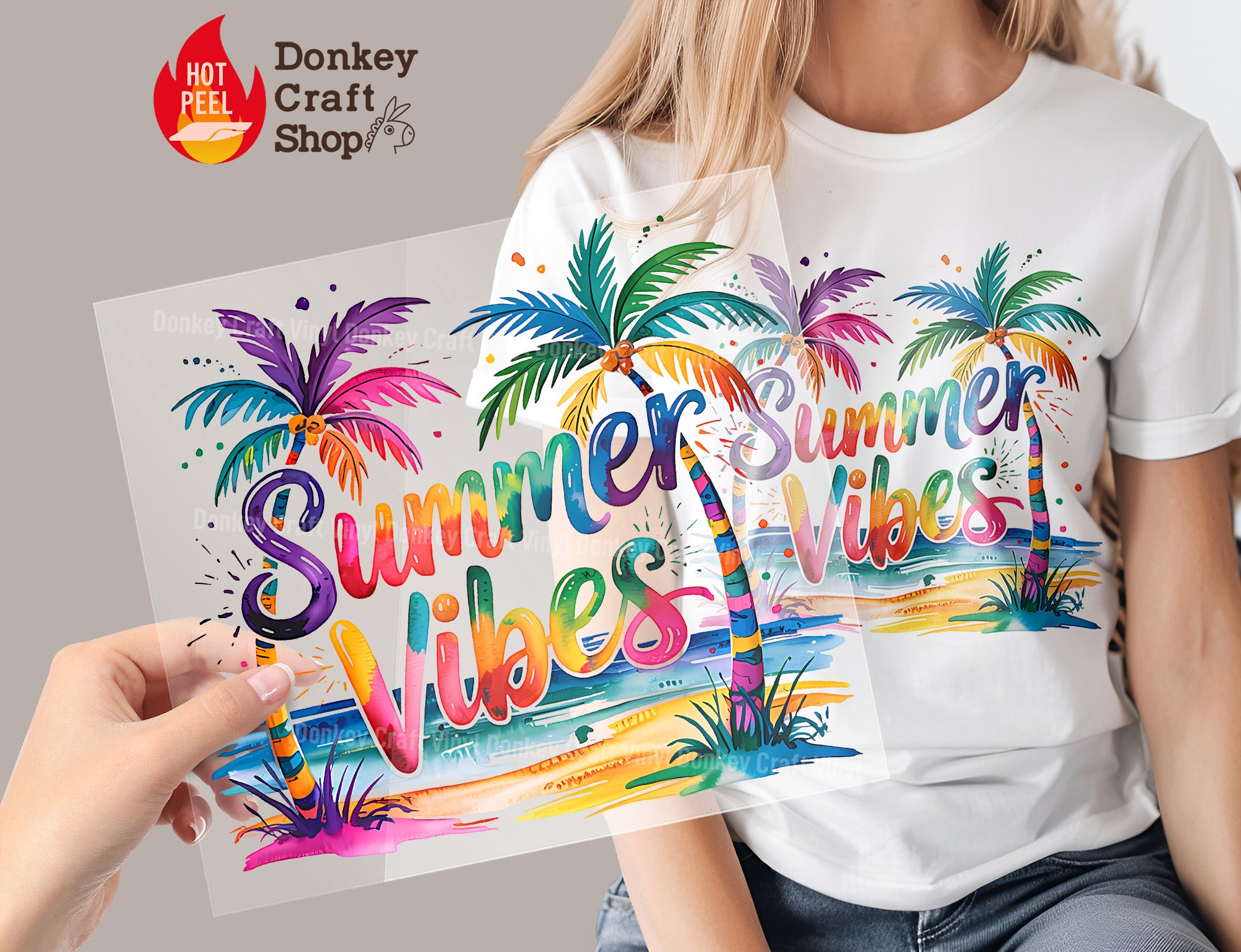 Summer Vibes Palm Trees DTF Transfer, Ready to Press DTF584 - Donkey Craft Vinyl