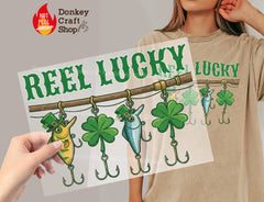 Reel Lucky Fishing St. Patrick's Day DTF Transfer, Ready to Press DTF659