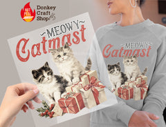 Cat Christmas DTF Transfer for T-shirts, Hoodies, Heat Transfer, Ready for Press Heat Press Transfers DTF203