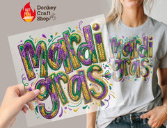 Mardi Gras Chenille Texture DTF Transfer, Ready to Press DTF661