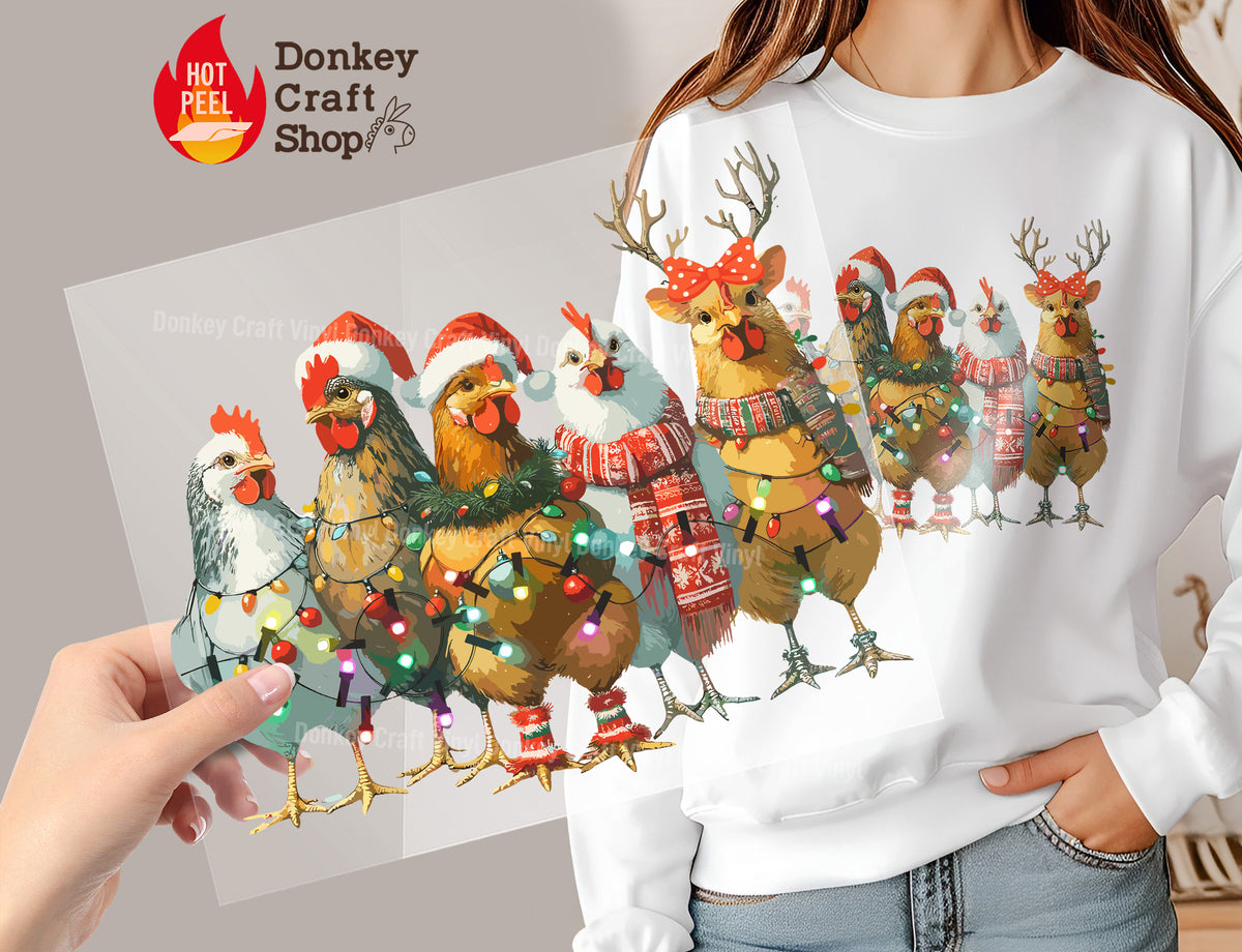 Christmas Farm Chickens Holiday DTF Transfer, Ready to Press DTF496