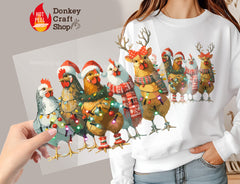 Christmas Farm Chickens Holiday DTF Transfer, Ready to Press DTF496