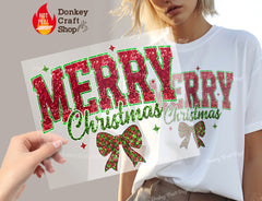 Merry Christmas Bow DTF Transfer, Ready to Press DTF493