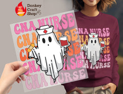 Cute Ghost CNA Nurse Retro Halloween DTF Transfer - Ready to Press DTF450
