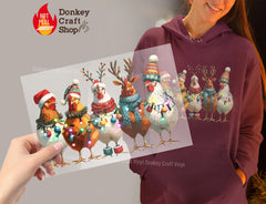 Christmas Chickens String Lights DTF Transfer, Ready to Press DTF483 - Donkey Craft Vinyl