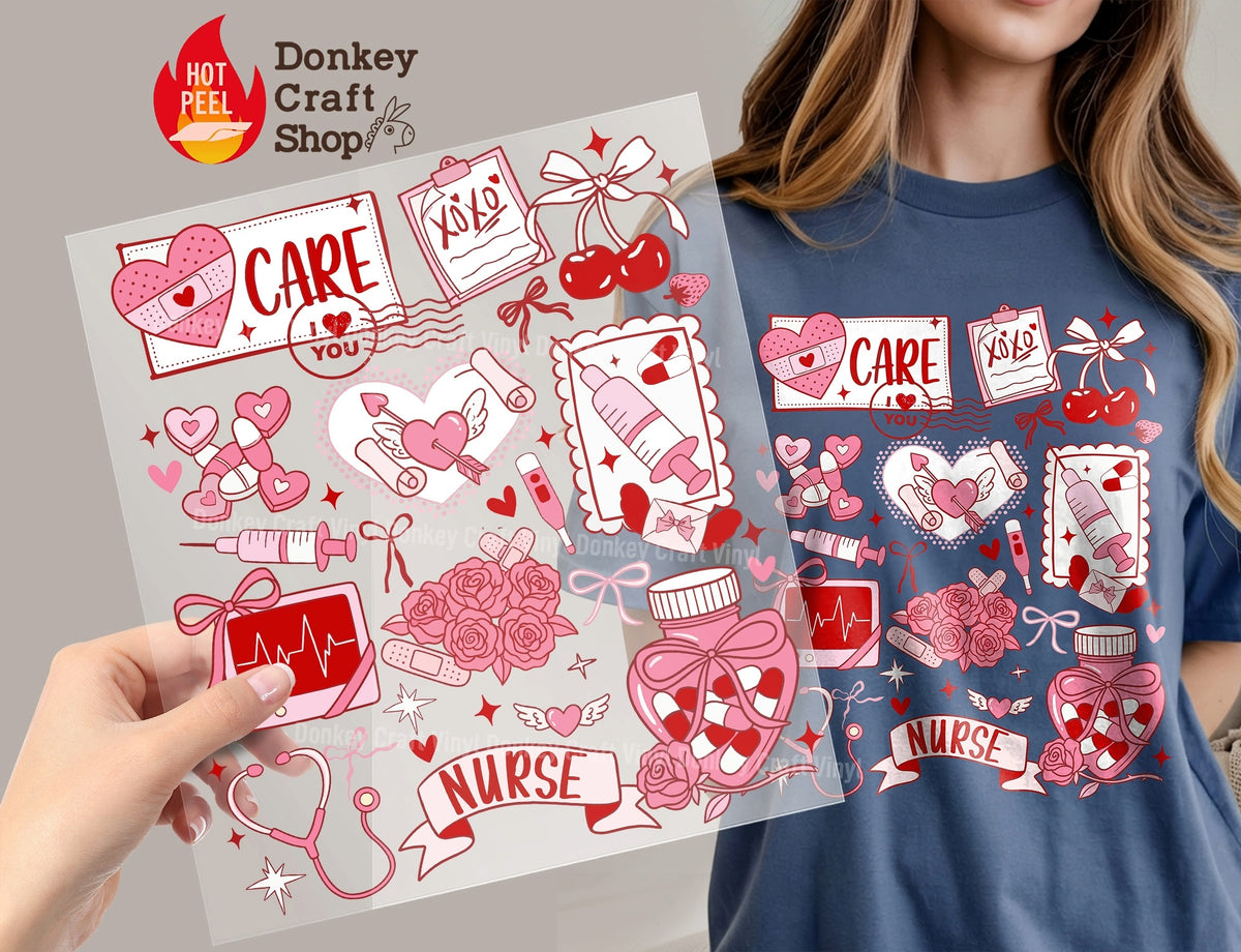 Valentine Nurse Doodle Elements DTF Transfer, Ready to Press DTF663